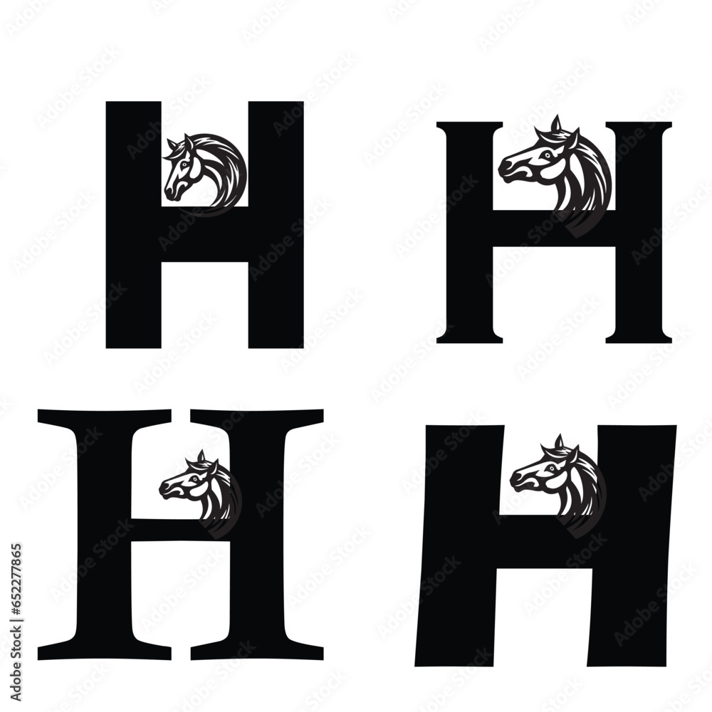 Initials Logo Design Alphabet Letter H Horse Logo Design Concept.