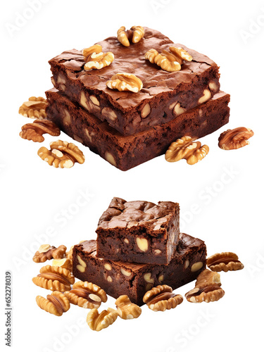 Walnut Brownie is next to the Walnuts, transparent background, isolated image, generative AI 