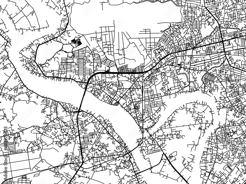 Naklejka premium Vector road map of the city of VNM Bien Hoa in Vietnam with black roads on a white background.