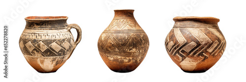 Neolithic Pottery Vessel, transparent background, isolated image, generative AI
