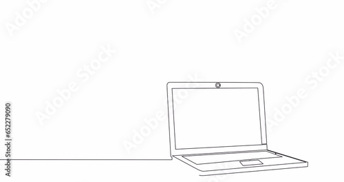 Self drawing line animation rocket launch from laptop startup continuous one single line drawn concept video