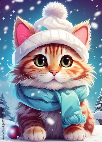 cat with christmas ball