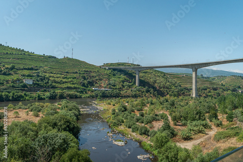View of the concrete beam bridge named after the writer Miguel Torga over the Douro River, Peso da Regua Portugal