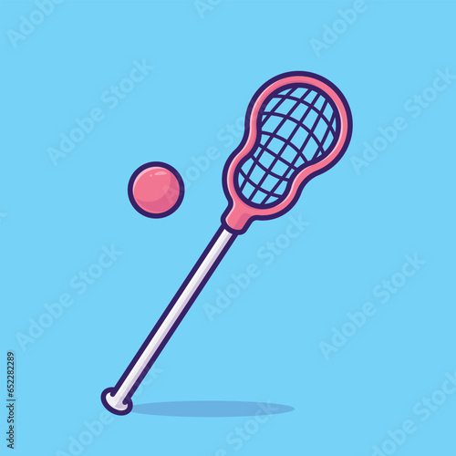 Lacrosse stick and ball cartoon vector illustration sport equipment concept icon isolated