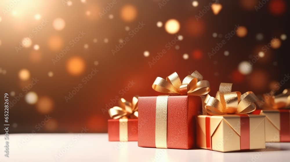 Christmas background with christmas gifts decoration - 3d rendering- generative AI Christmas background with christmas gifts decoration - 3d rendering- generative AI