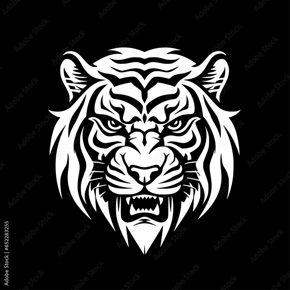 Tiger - Black and White Isolated Icon - Vector illustration