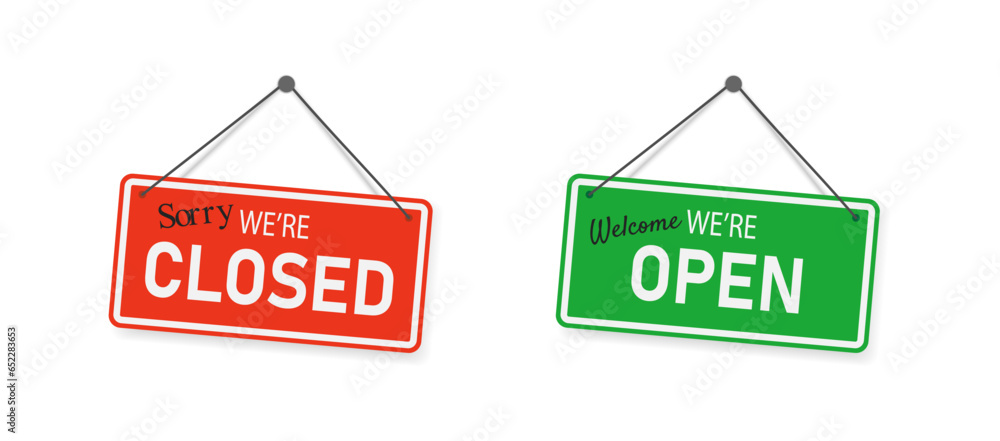 Welcomesign Sorry Welcome we're open and sorry we're closed red and green signboard with ...