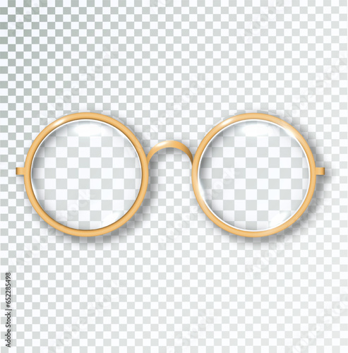 Golden glasses round black-rimmed glasses accessory. Optics lensvintage trend. Vector