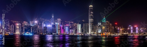 Photography Stunning view of Hong Kong Victoria Harbour at night, illuminated by lights