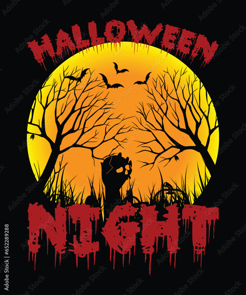 Halloween Night Happy Halloween shirt print template scary themed horror ghost pumpkin witch boo vector
