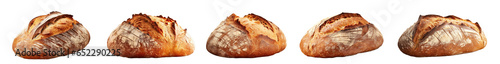 collection of an artisan loaf of traditional homemade sourdough Boule bread isolated on a white or transparent background