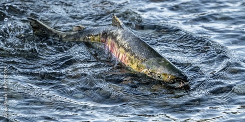 Close-up shot of a chum salmon swimming in clear waters