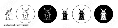 Mill icon set in black filled and outlined style. suitable for UI designs