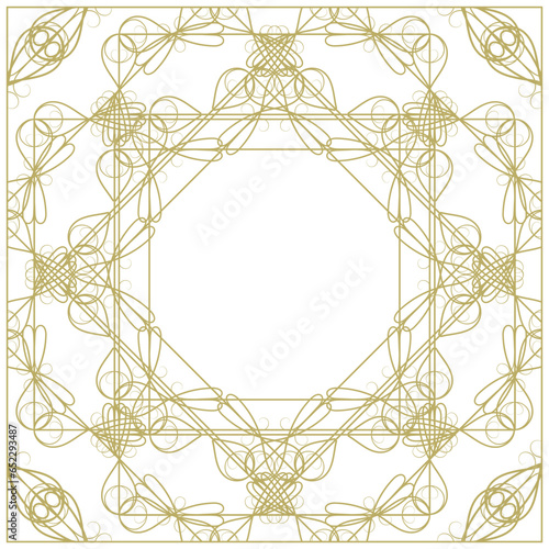 Vintage gold frame with complex ornament. Square. Cover, background for your project. Vector illustration
