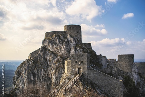 Aerial shot of an antiques powerful tower, srebrenik, bosnia and herzegovina photo