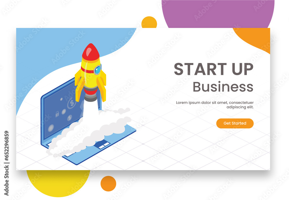 Start Up Business Concept Based Landing Page Design With Isometric ...
