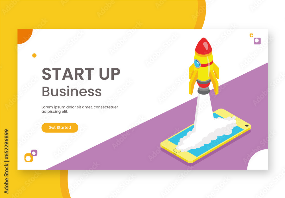Start Up Business Concept Based Landing Page Design With Isometric ...