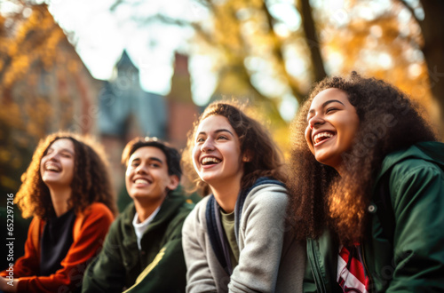 A group of international students are happy and laughing. Generated by AI
