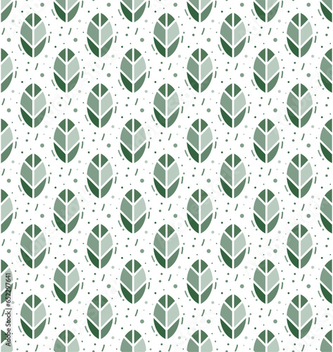 Geometric leaves and dots seamless pattern. Vector illustration for decor, textiles, packaging, invitations, wallpapers, wrapping paper.