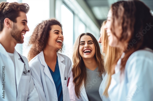 A team of international medical students are happy and laughing. Generated by AI