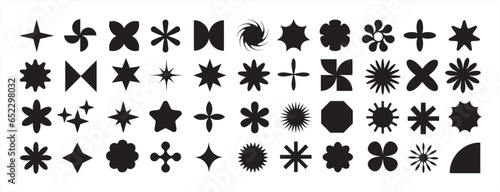 Abstract geometric brutalist elements. Brutalist Shapes, Cool Geometric Forms. Bauhaus Minimalist Graphic Design Elements. Trendy Y2K Vector Signs.