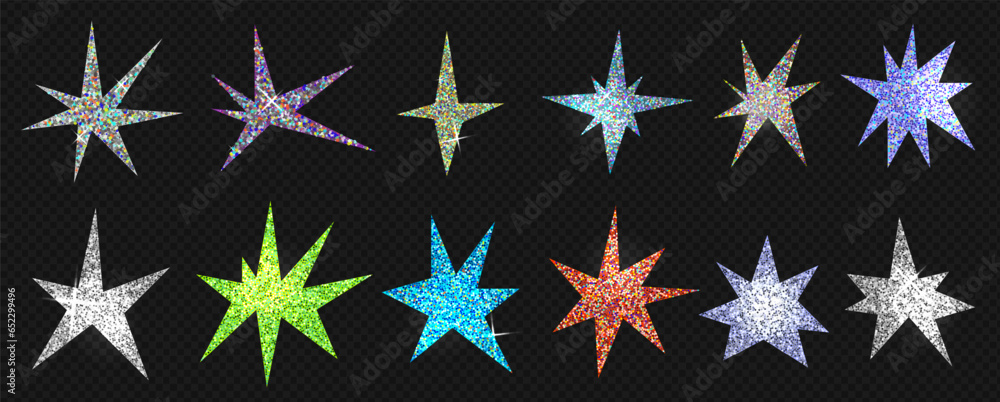 A set of trendy irregular glitter stars. Simple hand drawn shapes with textures. Vector illustration elements. A set of trendy irregular glitter stars. Simple hand drawn shapes with textures. Vector illustration elements.