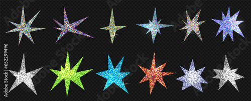 A set of trendy irregular glitter stars. Simple hand drawn shapes with textures. Vector illustration elements.