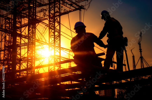 Silhouette Business Industrial Electrician for the installation of electrical systems for alternative energy heavy industry concept over blurred pastel background sunset. Generated by AI