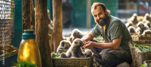 In the heart of the zoo: A caring zookeeper ensuring that animals are well-fed and content. photo