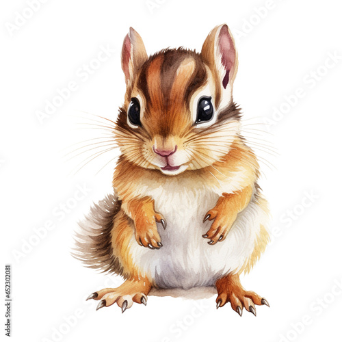 Cute chipmunk watercolor illustration. PNG. Ai generated illustration. photo