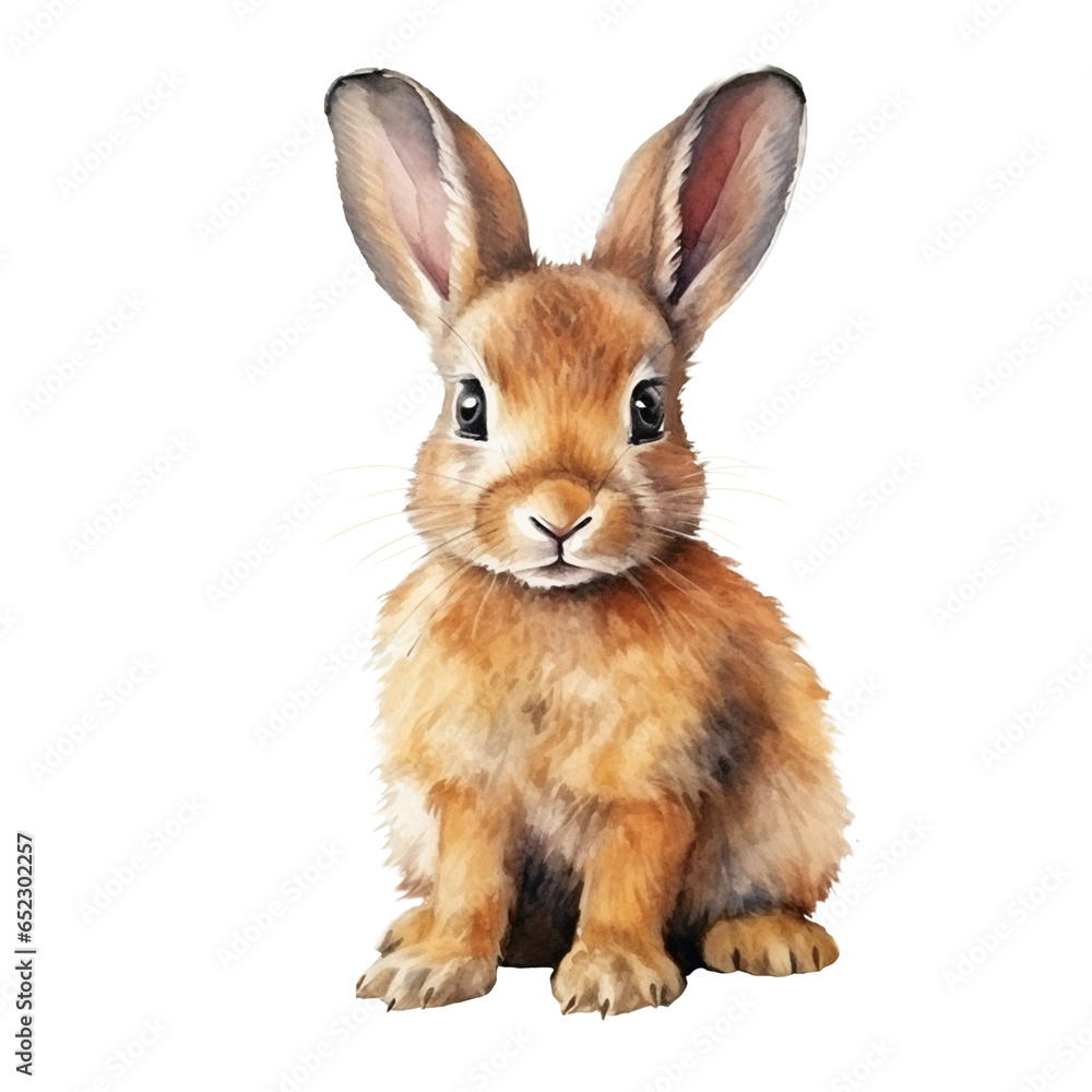 Obraz premium Cute hare watercolor illustration. PNG. Ai generated illustration.