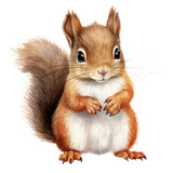 Cute squirrel watercolor illustration. PNG. Ai generated illustration.