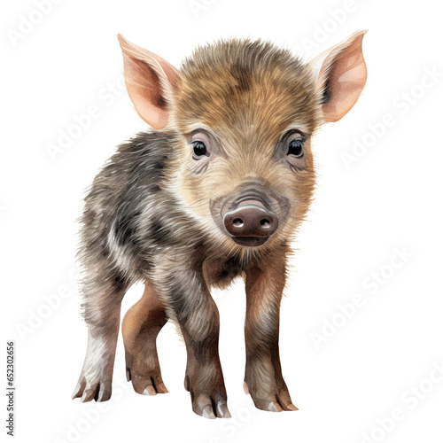 Cute wild boar watercolor illustration. PNG. Ai generated illustration.