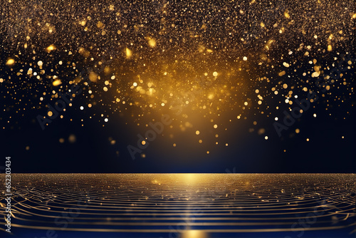 Golden particle effect wallpaper background in front of black background
