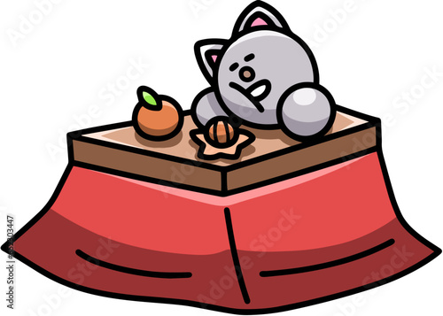 こたつでうたた寝するにゃんまるのイラスト　猫
