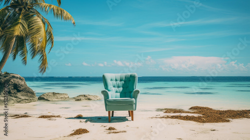 Sitting chair on the beach with blue water