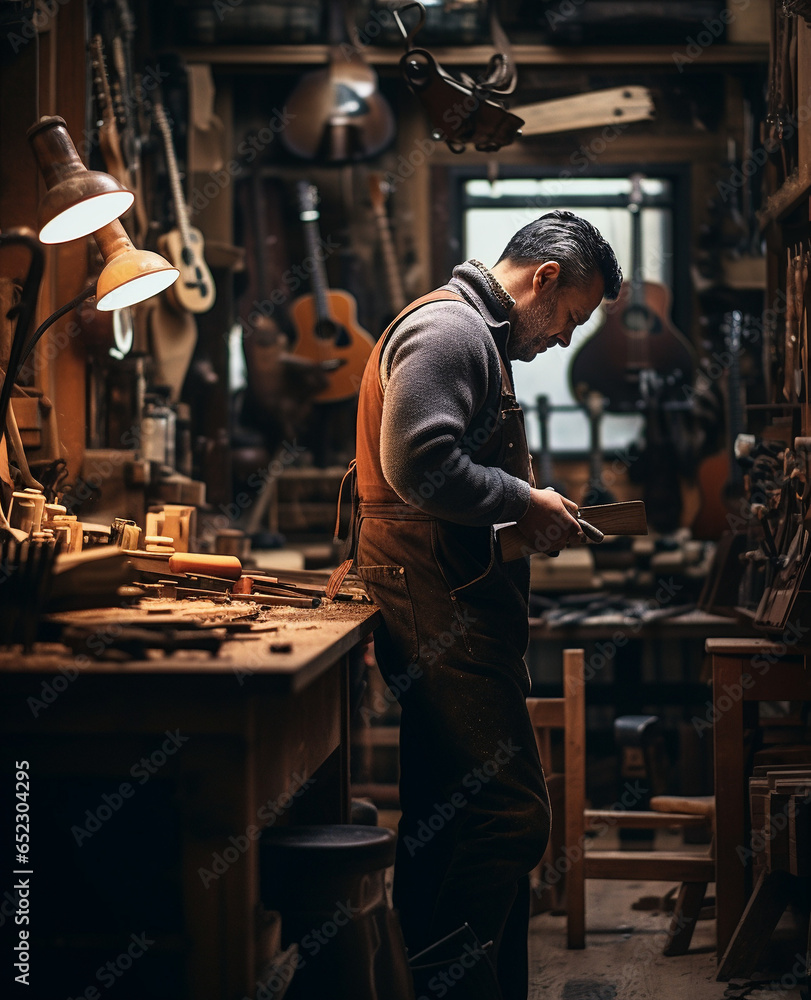 self-made man in a carpenter's workshop, self-employment
