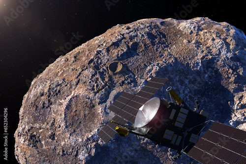 Fototapeta Naklejka Na Ścianę i Meble -  Asteroid Psyche and spacecraft. Psyche mission. This image elements furnished by NASA.