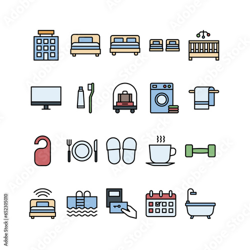 Hotel Filled outline icon set