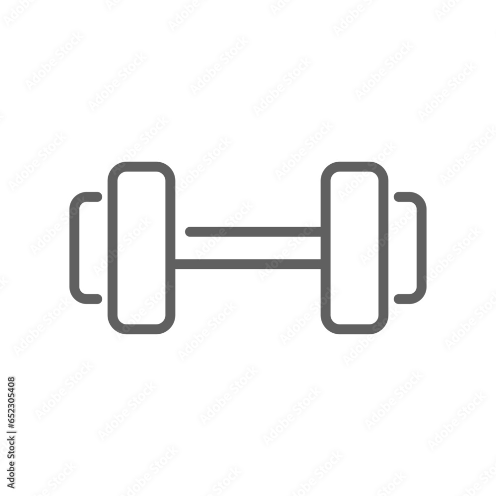 Gym sport, dumbbell icon. Short bar with a weight at each end for exercise or muscle building. Heavy barbell, weight lifting. Editable stroke vector illustration. Design Gym sport, dumbbell icon. Short bar with a weight at each end for exercise or muscle building. Heavy barbell, weight lifting. Editable stroke vector illustration. Design
