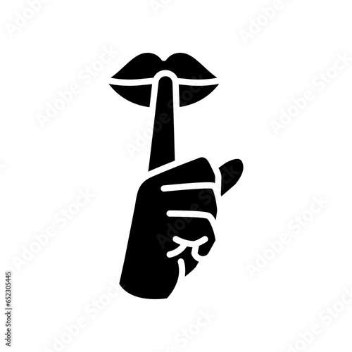 Please do quite pssst icon. Woman lips with finger showing silence sign. Do not disturb can be used for library infographic. Solid Glyph symbol. vector illustration. Design