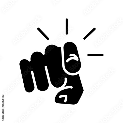 Finger pointing icon. Hand gesture of index finger pointer at viewer. Gesturing towards you. Glyph pictogram, solid symbol. vector illustration. Design