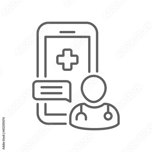 Online consulting icon. online phone medical help for health consultation, emergency telephone. Telemedicine. line pictogram. Editable stroke Vector illustration. Design