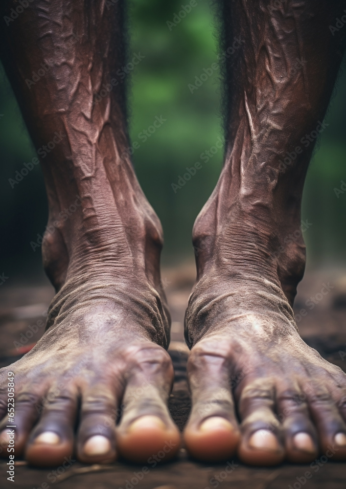 Afro-American feet on the forest floor. Black history month. Close up shot of unrecognizable person.