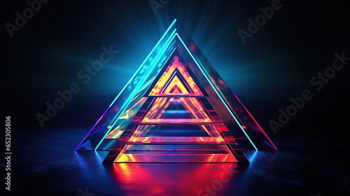 cool geometric triangular figure in a neon laser light
