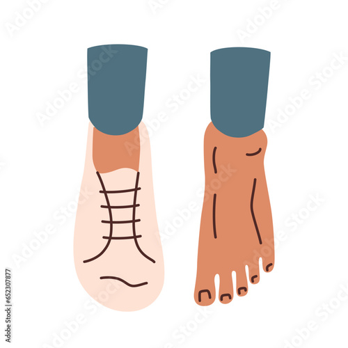 Barefoot shoes with wide toe box, human foot icon, vector doodle illustration of minimalist shoes, casual sneakers, comfortable anatomical footwear, isolated colored clipart on white background