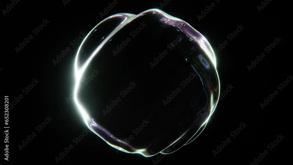 Abstarct morphing oil blob wallpaper. Illuminated shape. Black background and colourful glowing. Gradient chrome scratched texture. Seamless loop animation. 3D 4K 30 fps video
