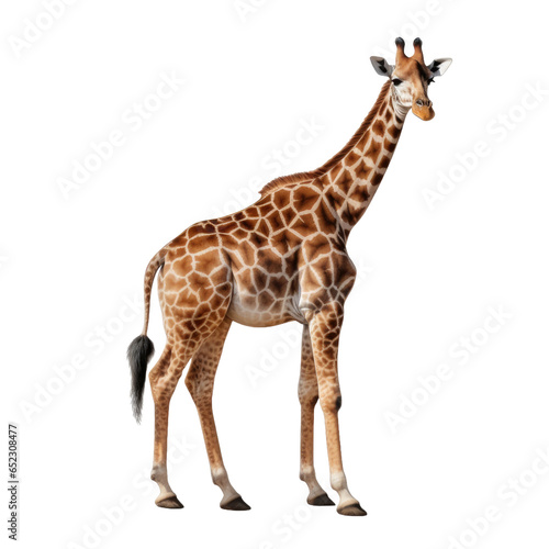 Giraffe standing side view on transparent background
