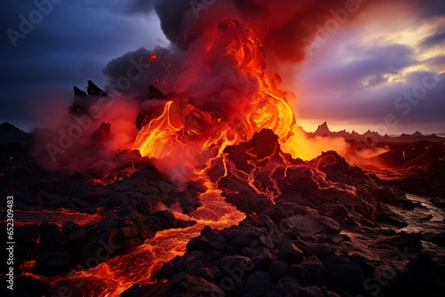 Volcanic eruption with lava, Fagradalsfjall, Reykjanes Peninsula, Iceland. Generative AI photo