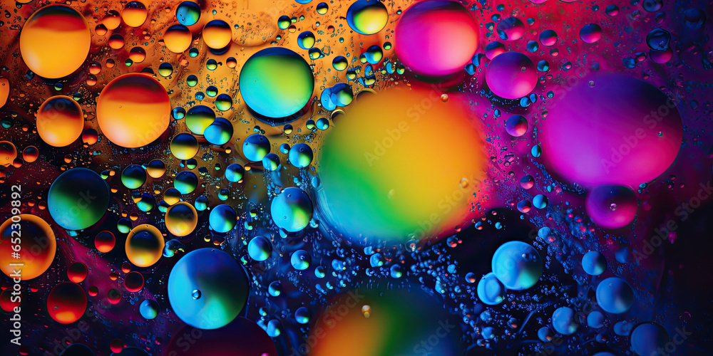 Close-up multicolored drops of water on surface. Close-up multicolored drops of water on surface.